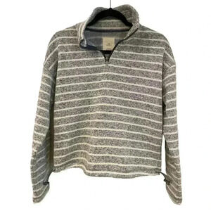 Thread & Supply Navy Cream Stripe Sweater Pullover Quarter Zip Ladies Small